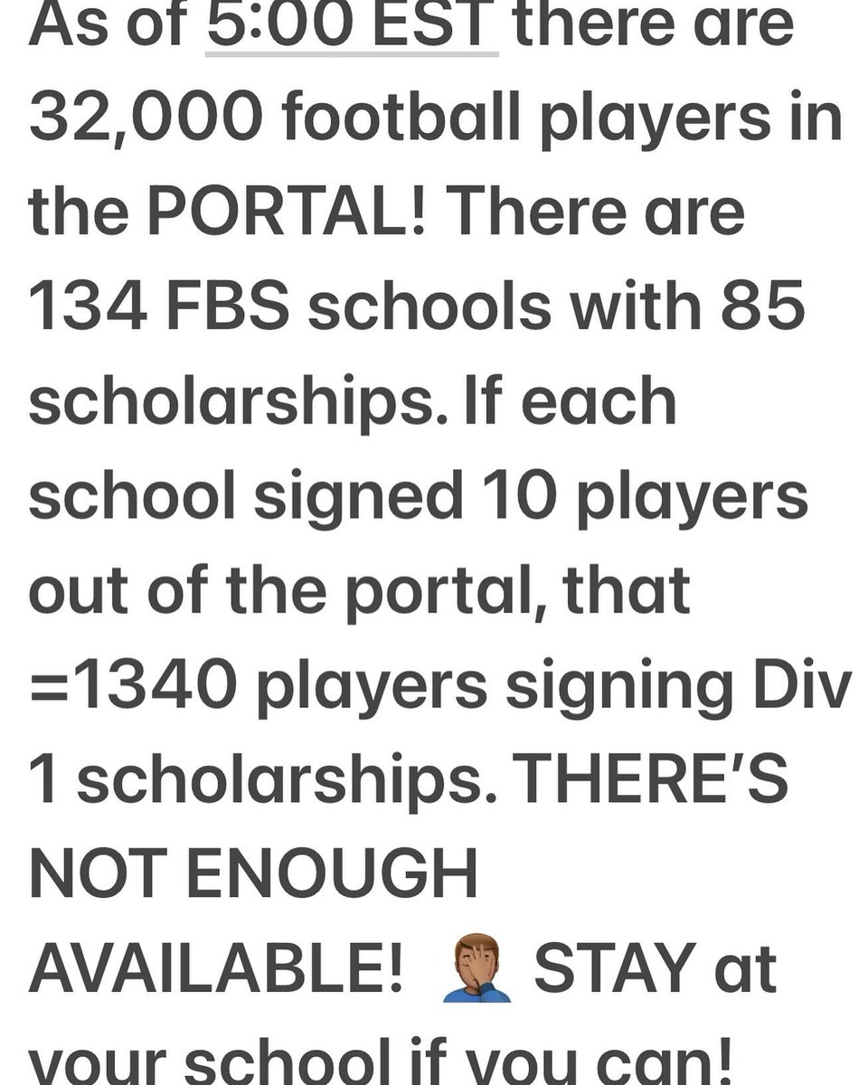 Hurts HS recruiting as well, you better be a great player, have great grades, and be a great human being. Unreal man- so many players will end up never playing again in portal.