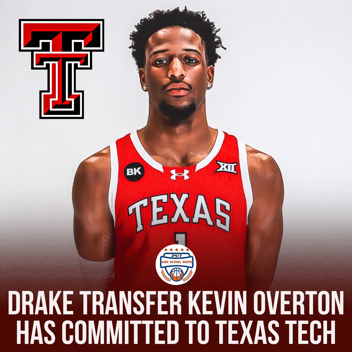 NEWS: Drake transfer Kevin Overton has committed to Texas Tech and Grant McCasland, per source. Overton played just his freshman season at Drake and was named to the All-Missouri Valley Freshman Team this season. He averaged 11.3PPG, 3.3RPG and 1.1APG in 23-24.