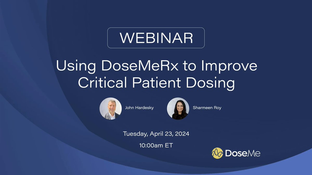 DoseMeApp's tweet photo. Join us on April 23 at 10AM ET for the Webinar, “Using DoseMeRx to Improve Critical Patient Dosing”. Register here: https://t.co/qICb7zZ1Yq
#AUC #bayesiandosing #betalactam #patientcare #precisionmedicine #pharmacist #clinicians #renalfunction https://t.co/uDwymwQIIl