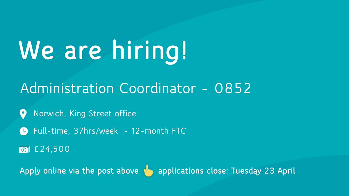 Now #hiring for an #Administration #Coordinator (12-month FTC). Find out more about the role & apply below 👇 Ref: 0852 🕔 37hrs/week, Mon-Fri | 💷 £24,500 | 📅 deadline 23 April | 📍 #Norwich, King Street office + agile working | 🔗 ce0636li.webitrent.com/ce0636li_webre… #FlagshipGroup