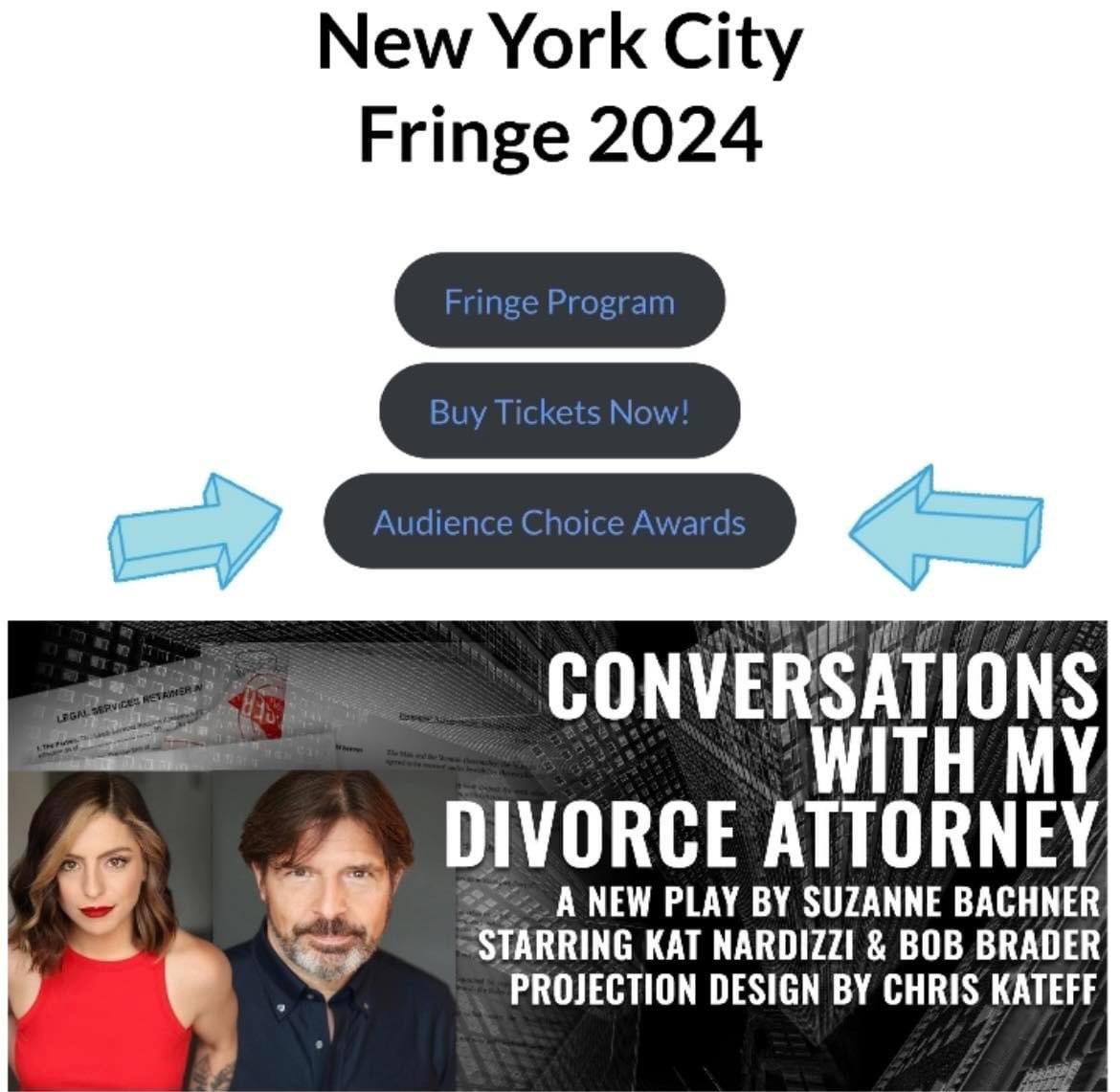 #TakeActionTuesday VOTE EARLY AND VOTE OFTEN! But don’t forget to VOTE for @SuzanneBachner’s @MyDivorcePlay starring Kat Nardizzi and @braderb with projection design by @CKateff in the AUDIENCE CHOICE AWARD for the New York City Fringe!
Vote here: forms.monday.com/forms/15774971…