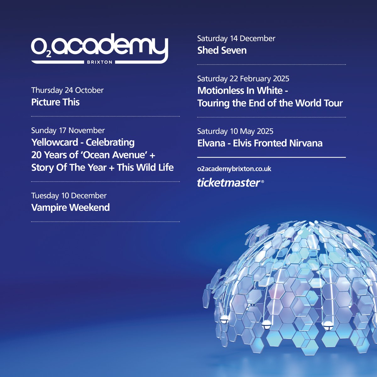 Gigs coming up this month at @O2AcademyBrix, plus even more new shows added this week including Arcade Fire (Thu 04 Jul), Kamasi Washington (Wed 16 Oct), Yellowcard (Sun 17 Nov), Vampire Weekend (Tue 10 Dec), Motionless In White (Sat 22 Feb) and more #O2AcademyBrixton