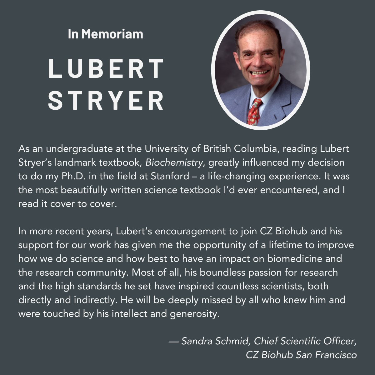 In Memoriam: Lubert Stryer (1938–2024). Read a remembrance from Sandra Schmid, Biohub SF Chief Scientific Officer.