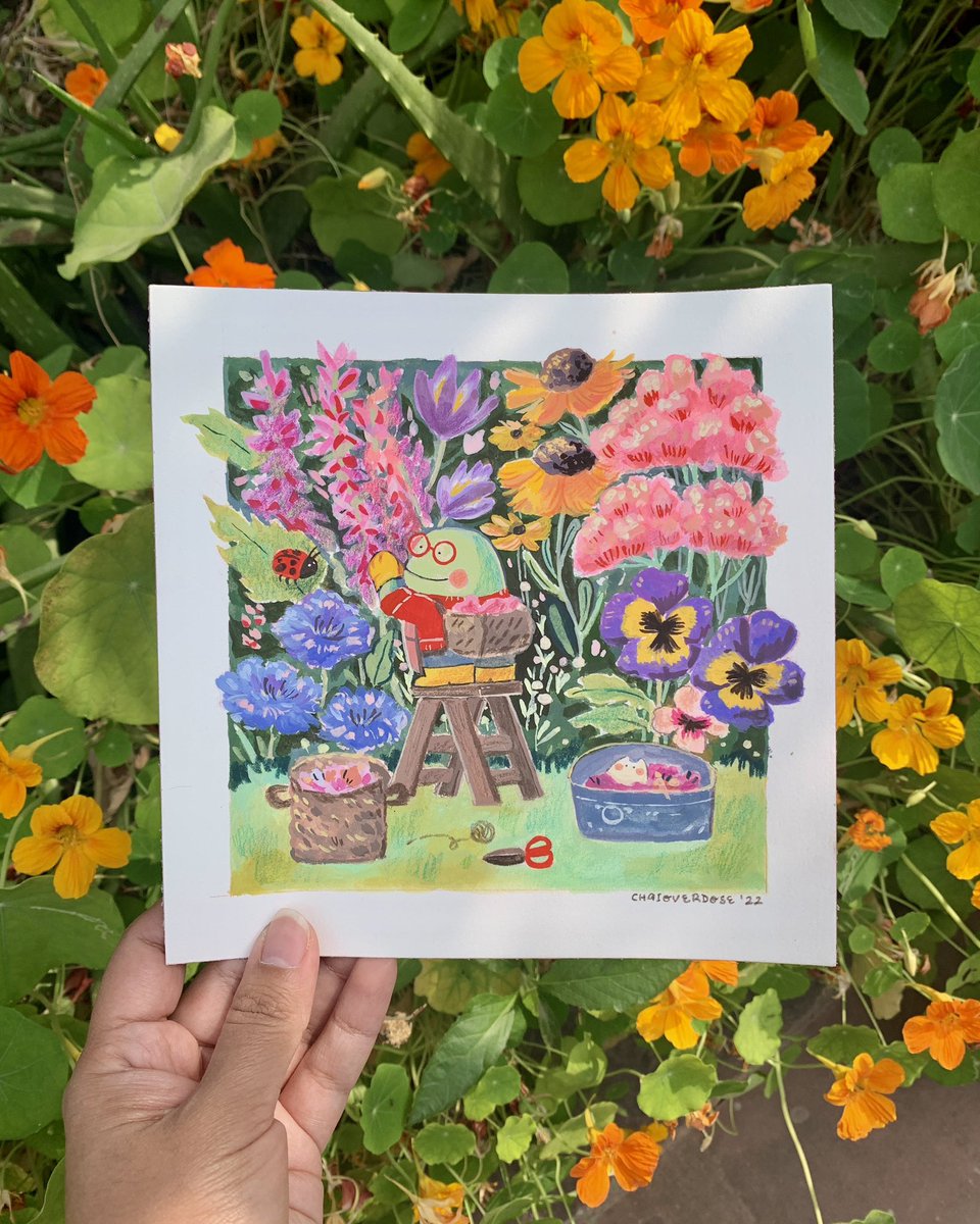 Flower Garden original artwork auction 🐸🌸✨ Shares are super appreciated 💛💛 Details 🧵⬇️ :