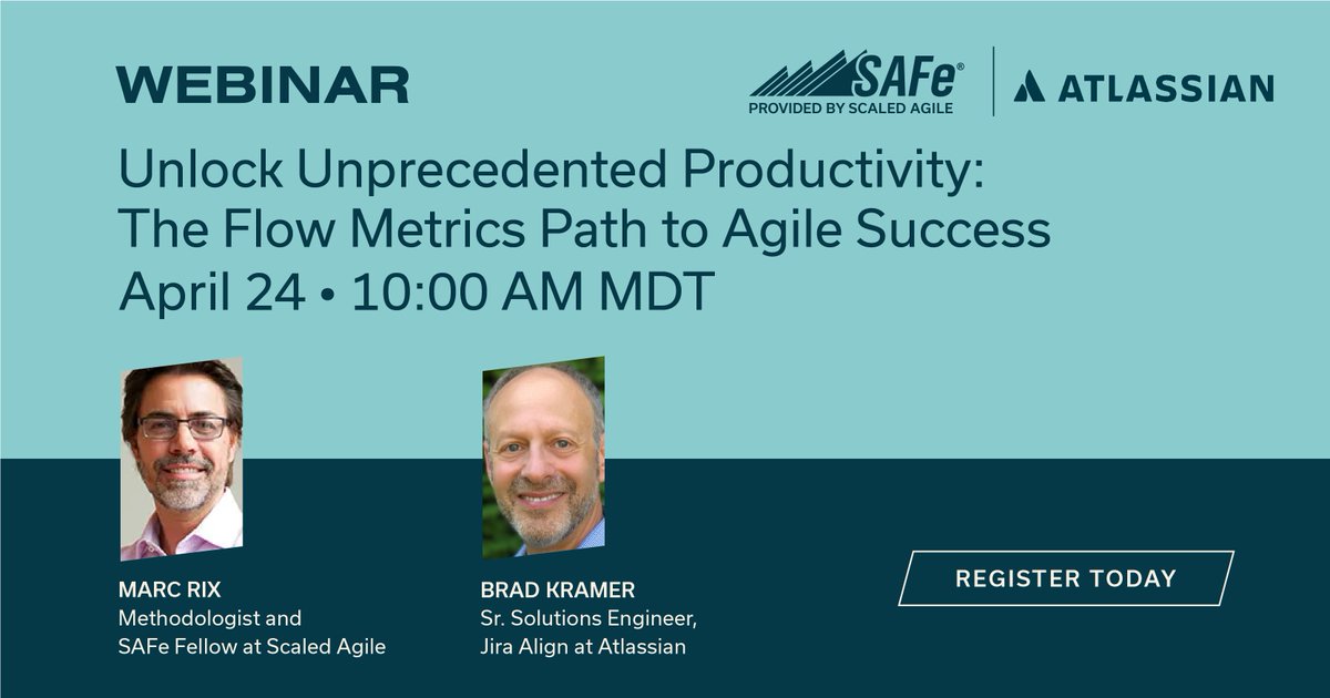 What if the journey to enterprise agility could be significantly simplified? 

Learn how to use 'flow metrics” to evaluate the efficiency, speed, and quality of work moving through your processes, with or without a fully developed VSM practice.

Register: scaledagile.zoom.us/webinar/regist…