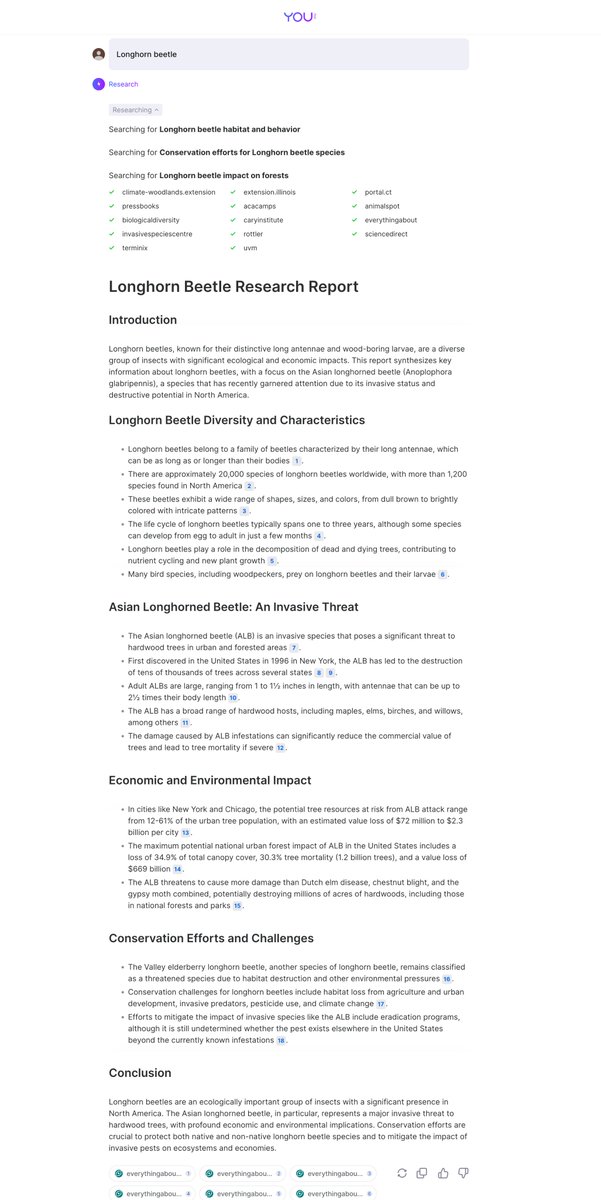 Amazing answers on any topic, anytime. Learn about Longhorn Beetles from our Research Mode (with extensive citations!)👇 #youdotcom #researchmode