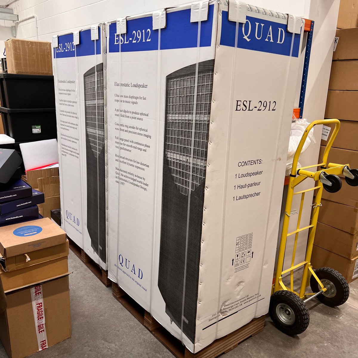 welovehifi's tweet photo. A beautiful pair of Quad’s legendary ESL-2912 loudspeakers have just arrived today for a very lucky local customer ! #quadhifi #loudspeakers #audioemotion https://t.co/e5qP8Yq3to