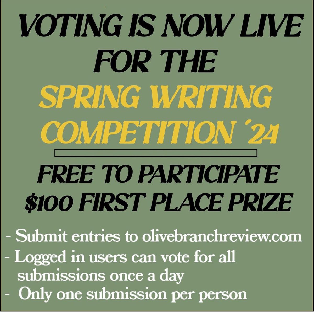 Post your submissions at olivebranchreview.com!!!
#WritingCommmunity #Competition #writingcompetition #creativewriting #fiction #trending #LovelyRunner #theolivebranchreview