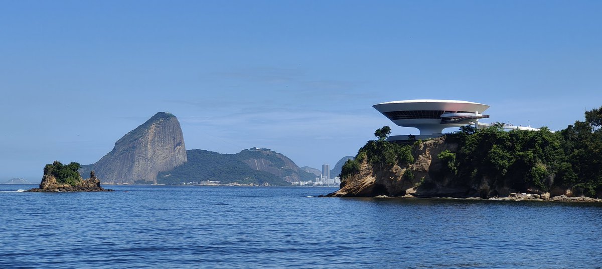 For decades I've wanted to come here: Oscar Niemeyer's sci-fi, surreal Museum of Contemporary Art in Niteroi. Rio De Janeiro in the background, throwing its own shapes.