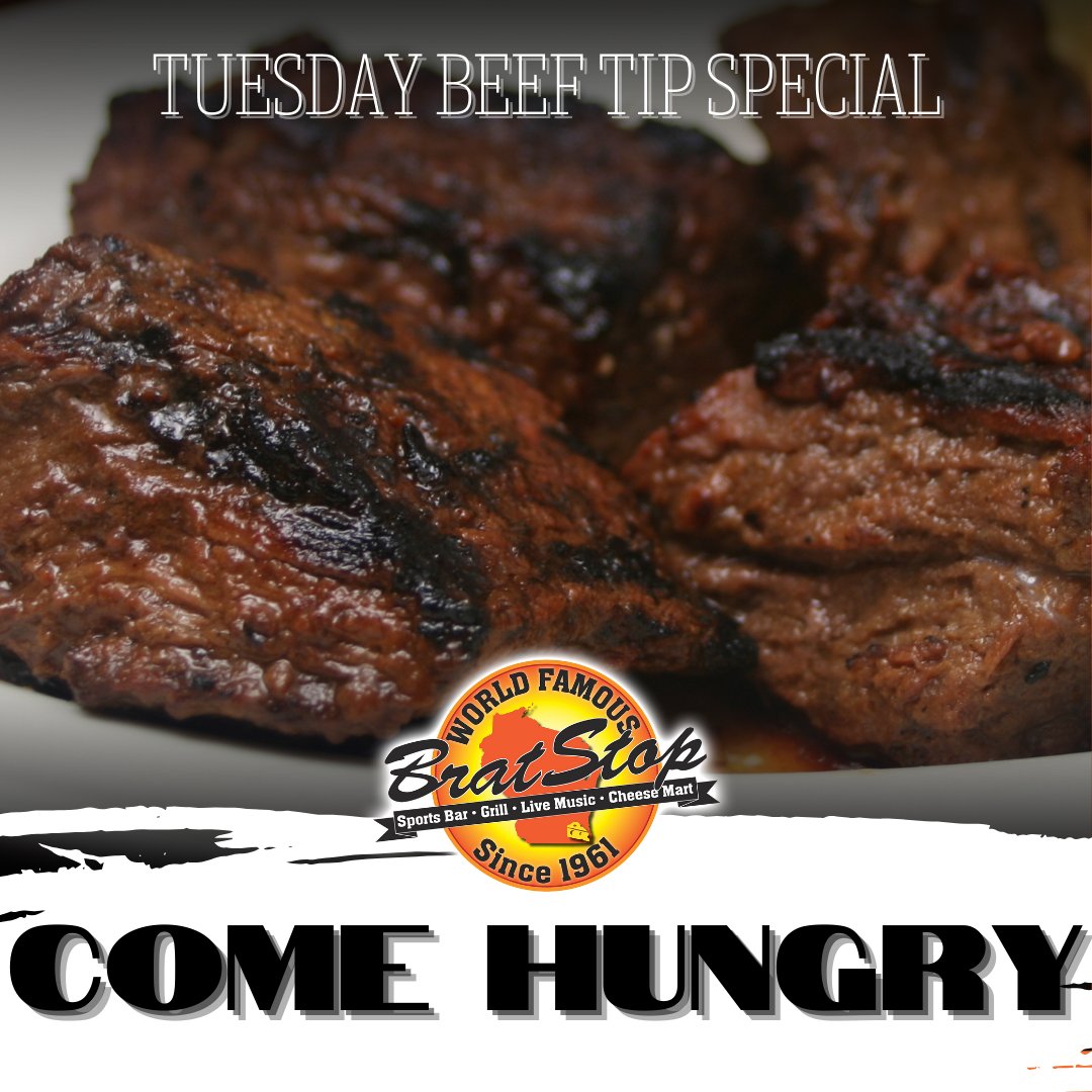 TheBratStop's tweet photo. Make Tuesdays your favorite day of the week with Brat Stop's Beef Tip Special! 😋

#BratStop #wisconsin #kenosha #Tuesday #Beeftips #beef #Special #TuesdaySpecial #deal https://t.co/HELvHYfXn7