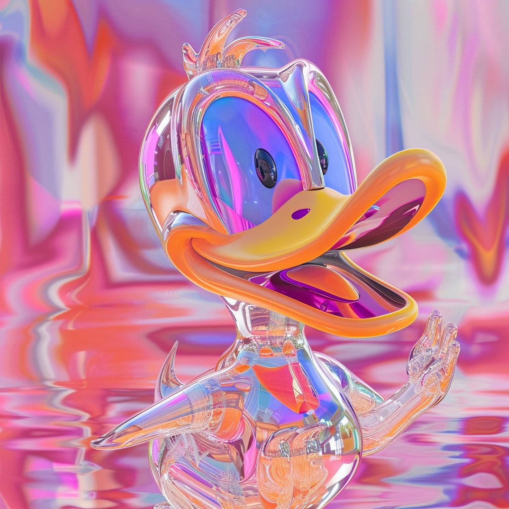 Ai_NSG's tweet photo. “Dive into nostalgia with our stunning glass rendition of Donald Duck! This whimsical creation captures the essence of everyone’s favorite duck in a dazzling display of craftsmanship #glassart #aiartwork #duck #donaldduck https://t.co/wEII6Ni0rE