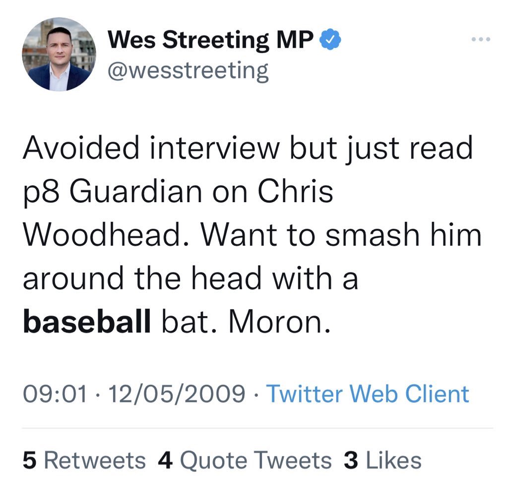 I thought Wes Streeting was all about free speech? Even death threats, Apparently only for him.