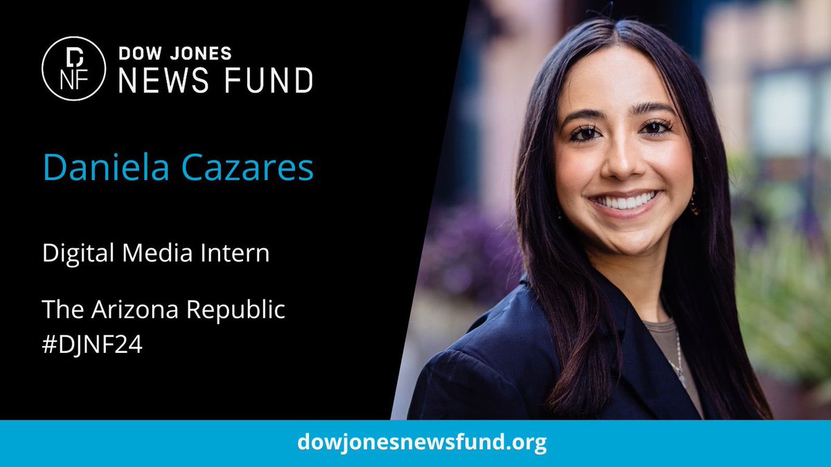 Daniela Cazares (@dcazaresreports) on Twitter photo What an honor to be able to announce that I have been chosen for the 2024 <a href="/DJNF/">Dow Jones News Fund</a> cohort! I will be in Phoenix this summer working as a Digital Media Intern with The Arizona Republic, <a href="/azcentral/">azcentral</a>! Thank you to mentors, colleagues who have supported me, it truly means a lot! #DJNF24 What an honor to be able to announce that I have been chosen for the 2024 <a href="/DJNF/">Dow Jones News Fund</a> cohort! I will be in Phoenix this summer working as a Digital Media Intern with The Arizona Republic, <a href="/azcentral/">azcentral</a>! Thank you to mentors, colleagues who have supported me, it truly means a lot! #DJNF24