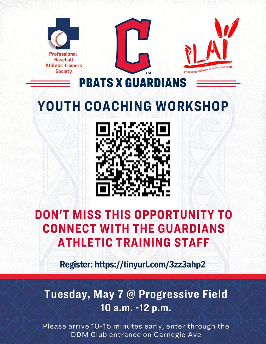 📞Calling all youth baseball, softball, and adaptive coaches in Northeast Ohio! The Cleveland Guardians are excited to host Professional Baseball Athletic Trainers Society (PBATS) for the 2024 PLAY campaign workshop! Register Today: cleguardians.leagueapps.com/events/4146957…