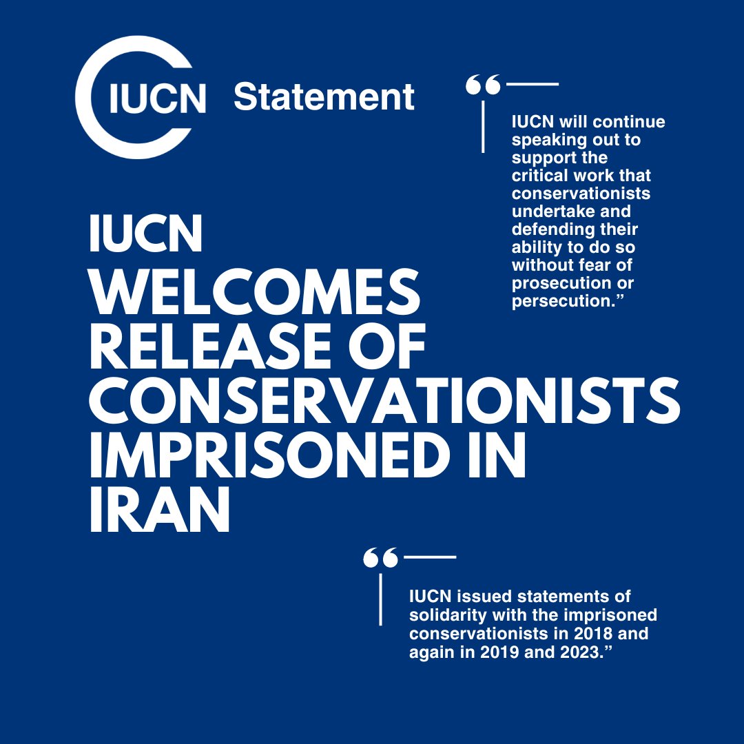 <a href="/IUCN/">IUCN</a> welcomes the announcement of the release of four IUCN Member conservationists who had been imprisoned in the Islamic Republic of Iran since 2018.

🔗 Read the statement here: iucn.org/iucn-statement…