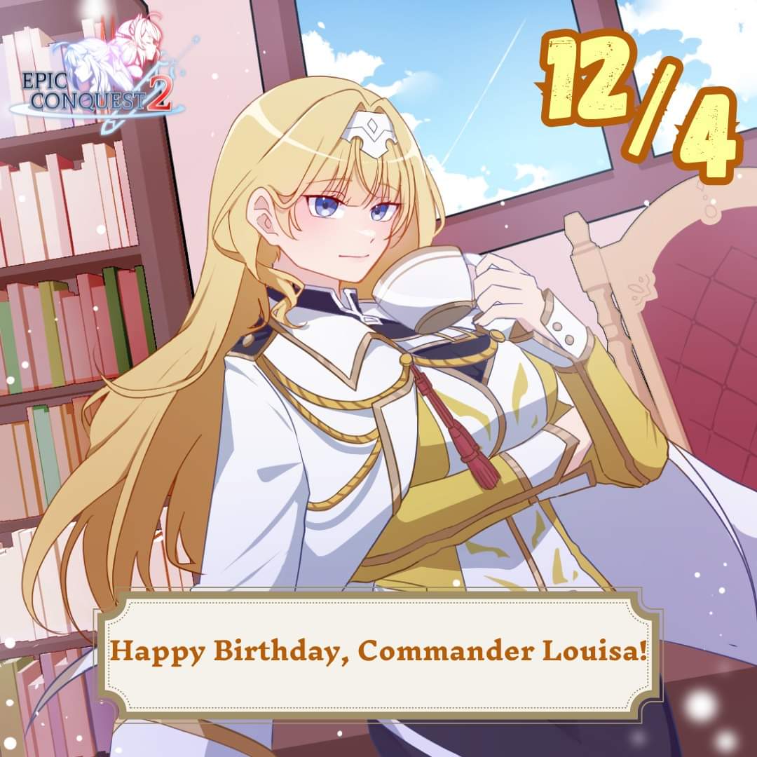 Commander Louisa’s Birthday Illustration is here! 🤩
April 12nd is a special day for the Commander to celebrate, it’s the perfect time for her to relax ^^)/

#gacogames #EpicConquest2 #rpg
#offlinegame #anime #game 
#waifus #gamestagram #indiegame #edna #epicconquest