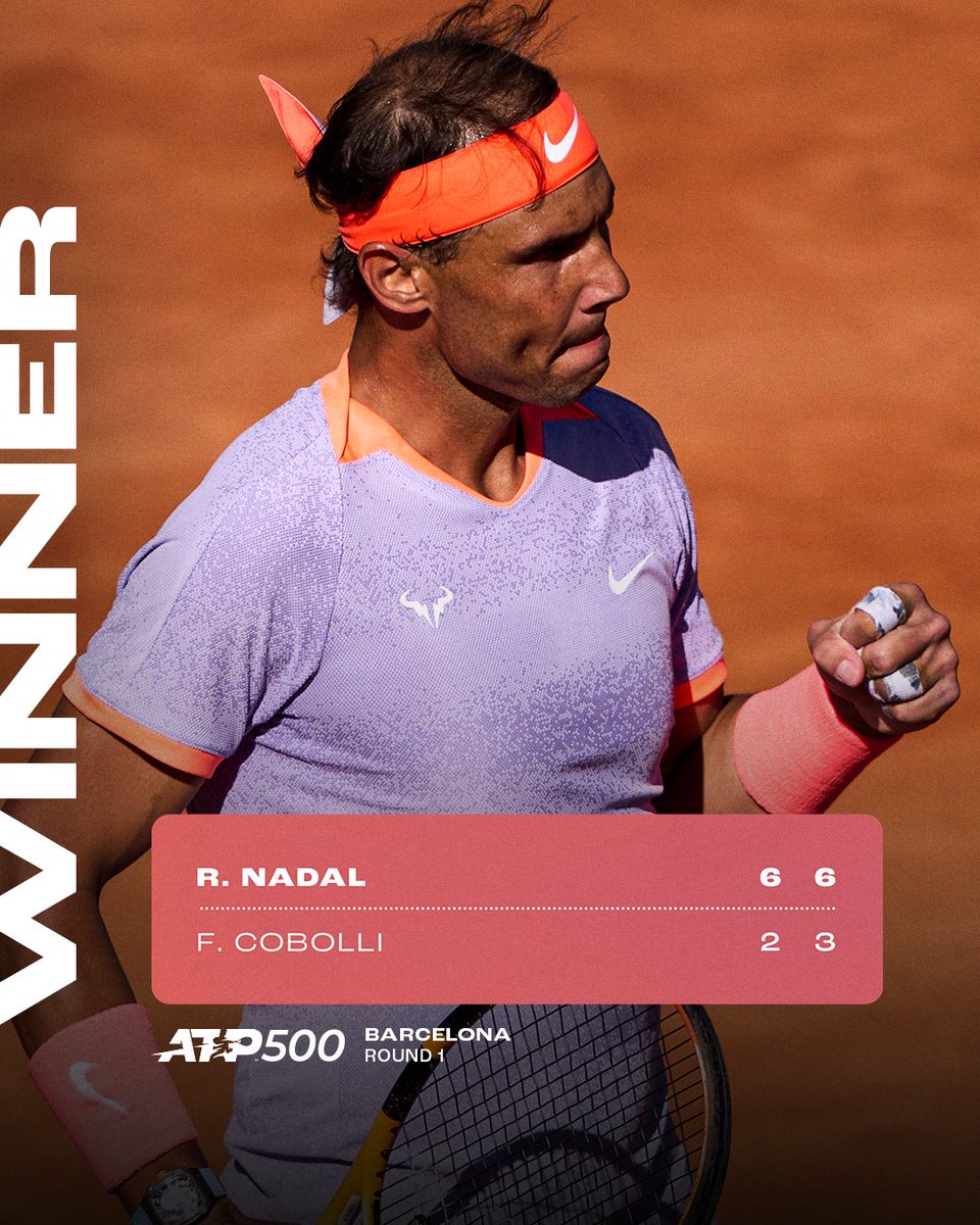 atptour's tweet photo. The perfect return! 💪

12-time champion @RafaelNadal is back in business 

@bcnopenbs | #BCNOpenBS https://t.co/lgcRdaESNg