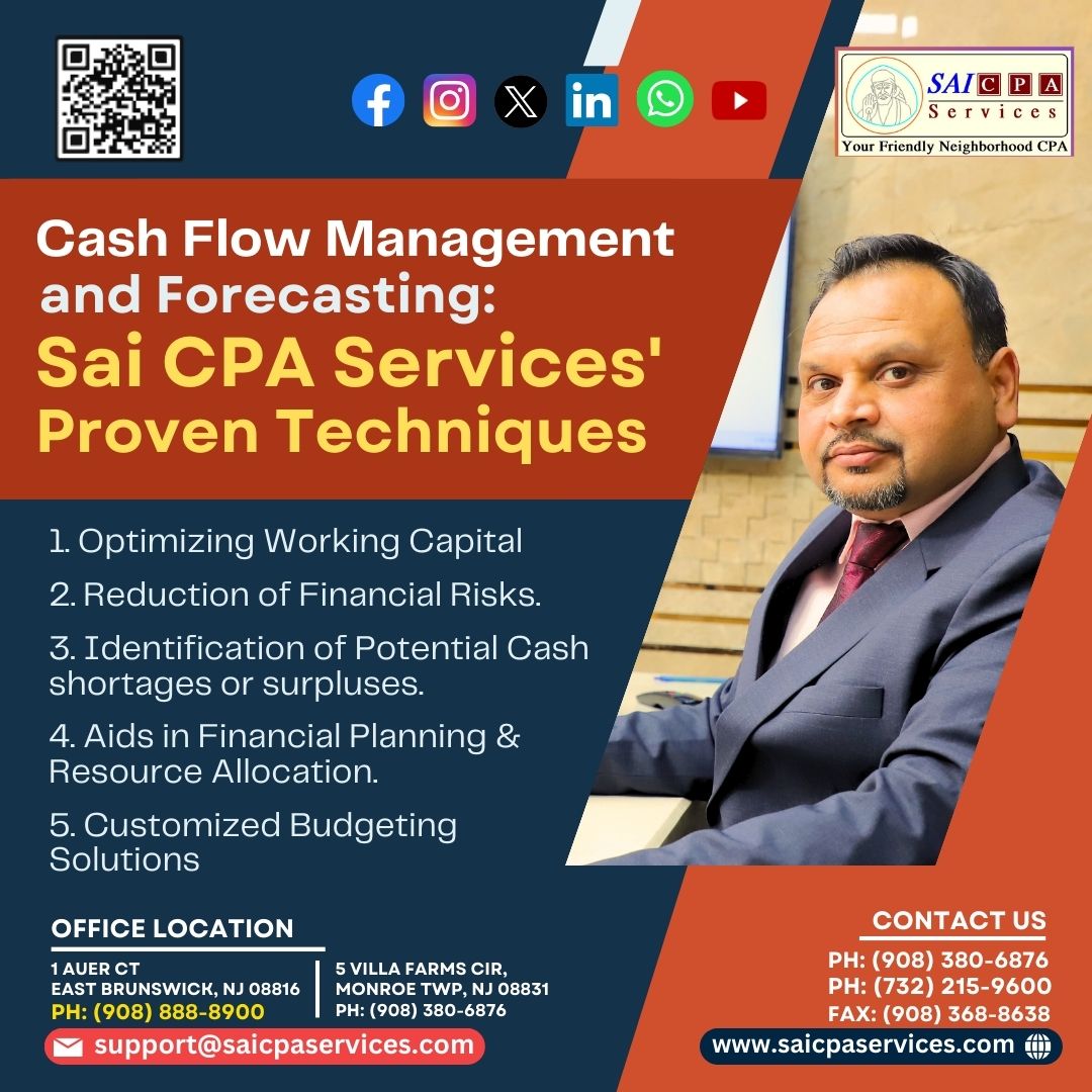 'Unlock Financial Stability with Expert Cash Flow Management.'
Contact Us: saicpaservices.com
(908) 380-6876
 #CashFlow #FinancialPlanning #ResourceAllocation #Budgeting #FinancialStability #CPAServices #RiskReduction