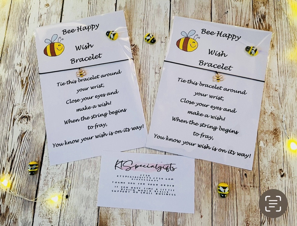 Bee happy wish bracelet. Bee bracelet and these are super cute. ktspecialgifts.etsy.com/listing/171252… #beebracelet #beehappybracelet #beehappy #beegift #giftforher #birthday #beecharm