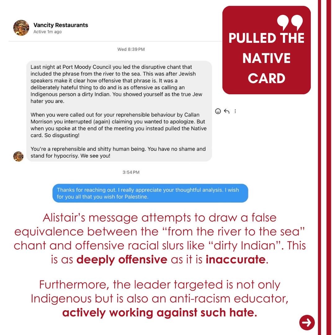 SalishJustice's tweet photo. 🚨 Community Alert: Alistair James Henry, who sits on Land Use Committee of @CityofPoMo, threatened the child of an Indigenous leader after the leader gave a speech at a Port Moody City Council meeting https://t.co/PSHUd57h20