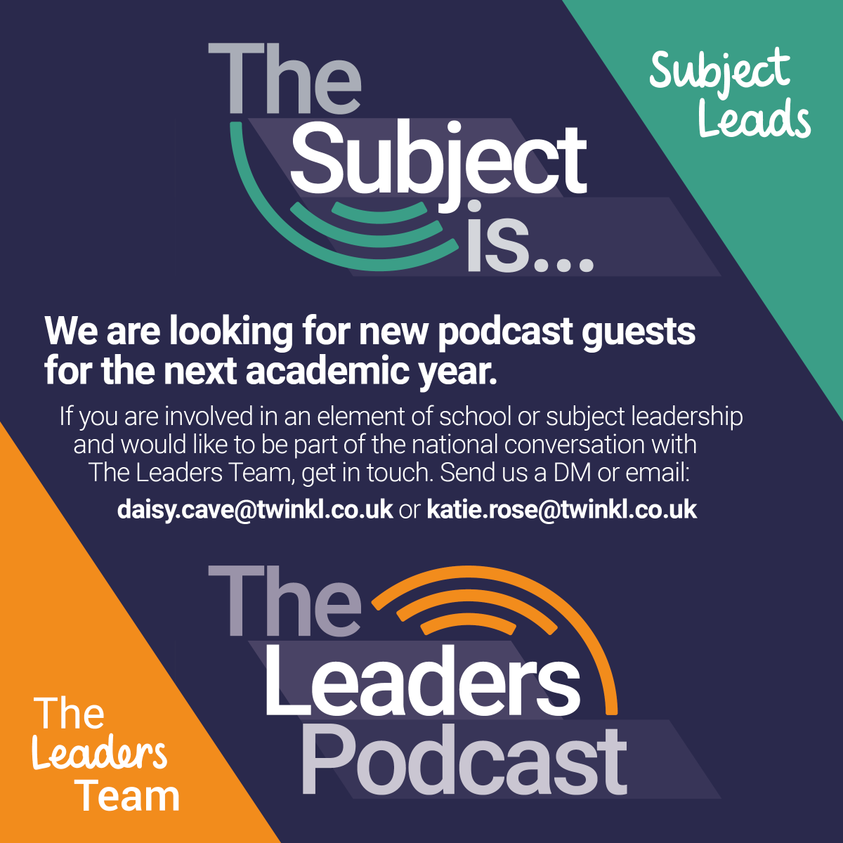 🎙Do you lead on a key aspect of school development? Be a part of The Leaders Team #podcast!🎙️
If you would like to share your insights & be part of the national conversation about educational leadership, get in touch👇  #podcastguest #teachertwitter #educationalleadership #SLT