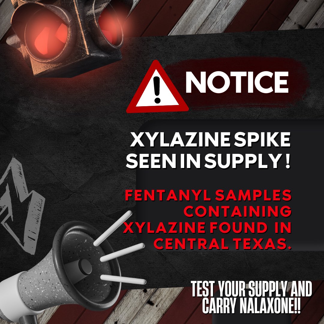 We have confirmed results of fentanyl containing Xylazine being discovered in Central Texas. With DFW being in close proximity, we urge everyone to test your substances and carry Naloxone.