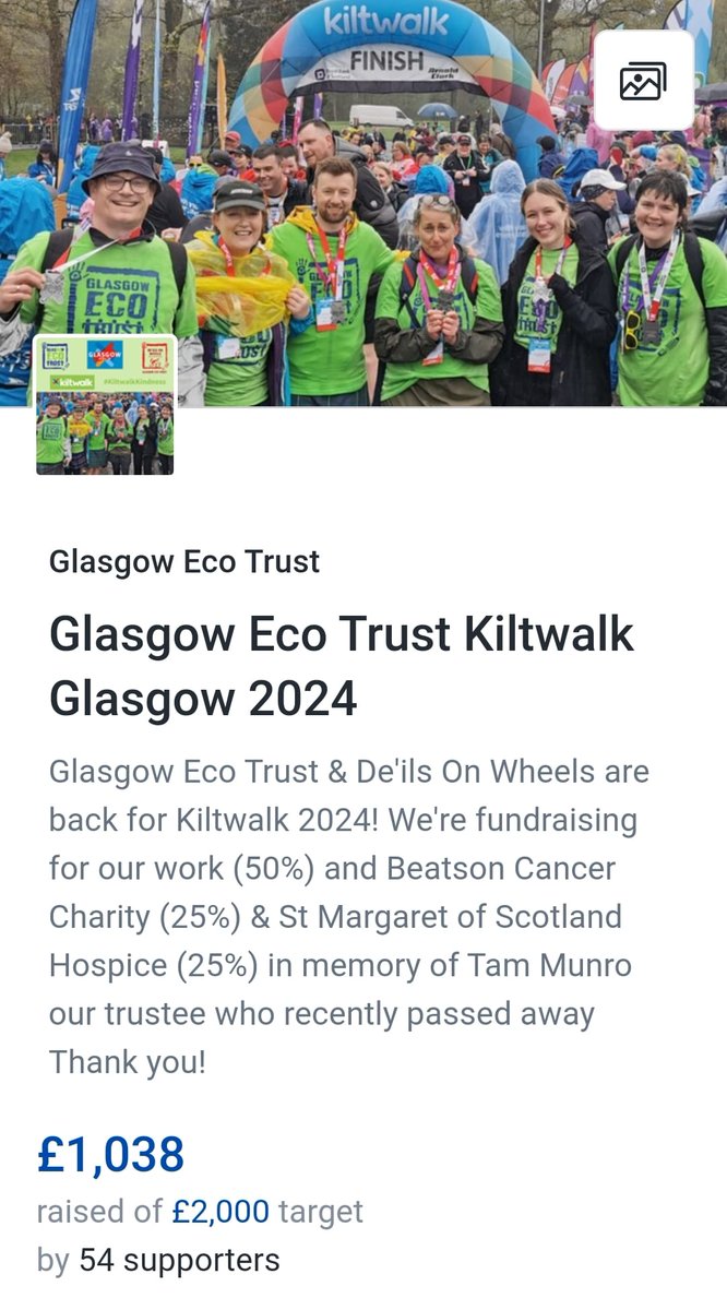 Woo Hoo!! We've just passed £1000 for @thekiltwalk #KiltwalkGlasgow fundraiser! Massive thanks! Money raised will support our #ClimateAction work and donations to @Beatson_Charity and #StMargaretScotlandHospice #KiltwalkKindness justgiving.com/campaign/glasg…