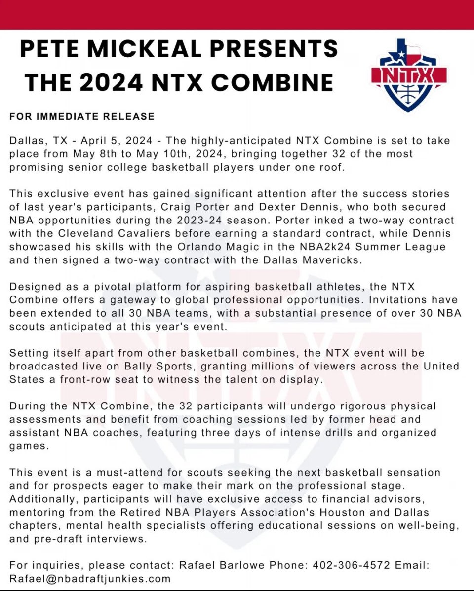Raúl Barrigón (@barrihoopshype) on Twitter photo Draft news: The <a href="/ntxcombine/">NTX Combine</a> is back with 32 players in Dallas, Texas. Dates: May 8th to 10th. Draft news: The <a href="/ntxcombine/">NTX Combine</a> is back with 32 players in Dallas, Texas. Dates: May 8th to 10th.
