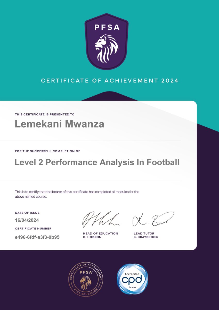 lemekani's tweet photo. LV 1 &amp; LV 2 Performance analysis done, thanks to @ThePFSA, very insightful courses. https://t.co/OJl4wjYAho