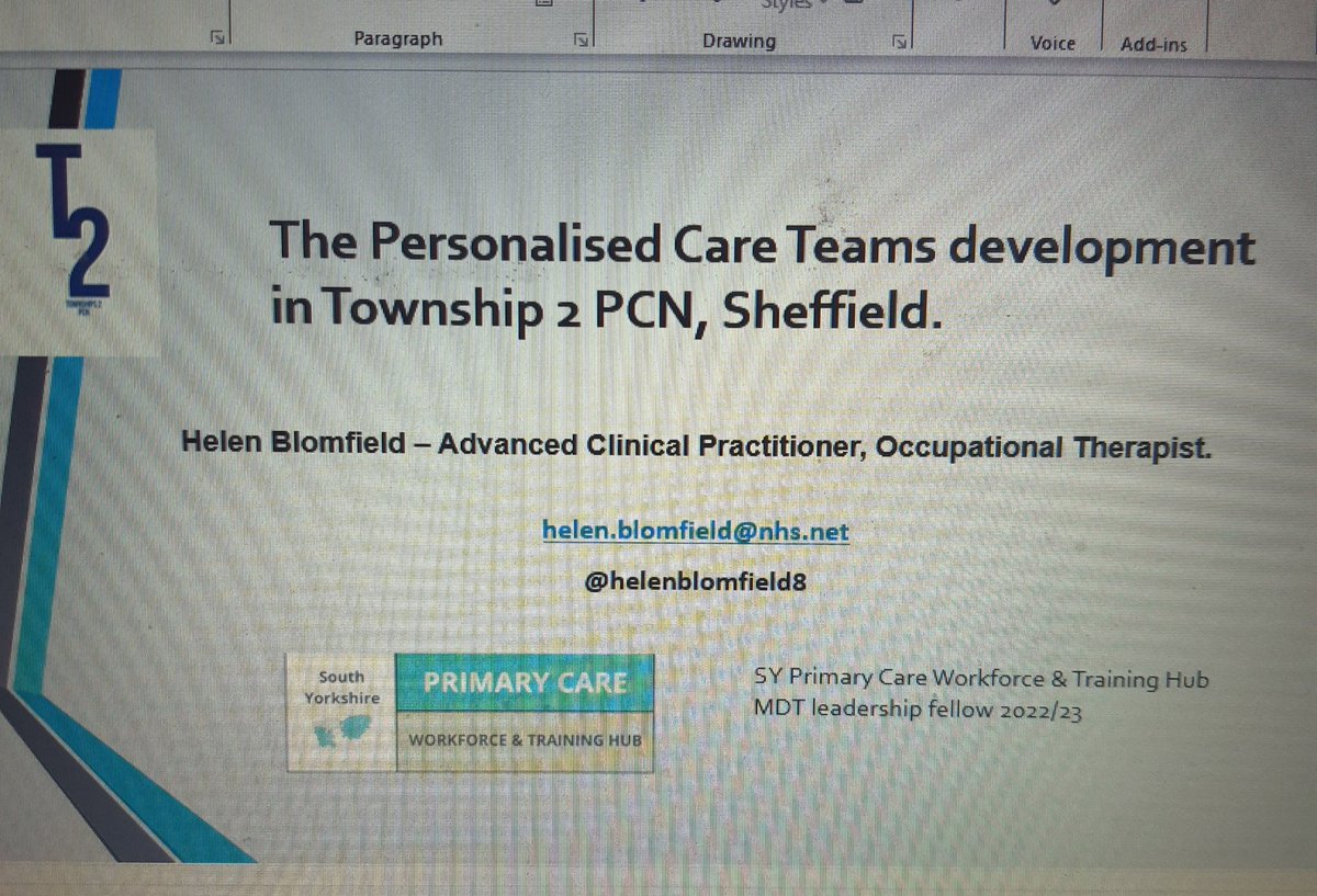 Great to share our PCNs @Townships2pcn development/work of our personalised care team at todays #PrimaryCareOTs national network. This leadership project was supported by @PCWT_hub @sarahwithers20. Thanks for the invite and those who attended @RostronHelen @RCOT_Gen @OT_PetraKl