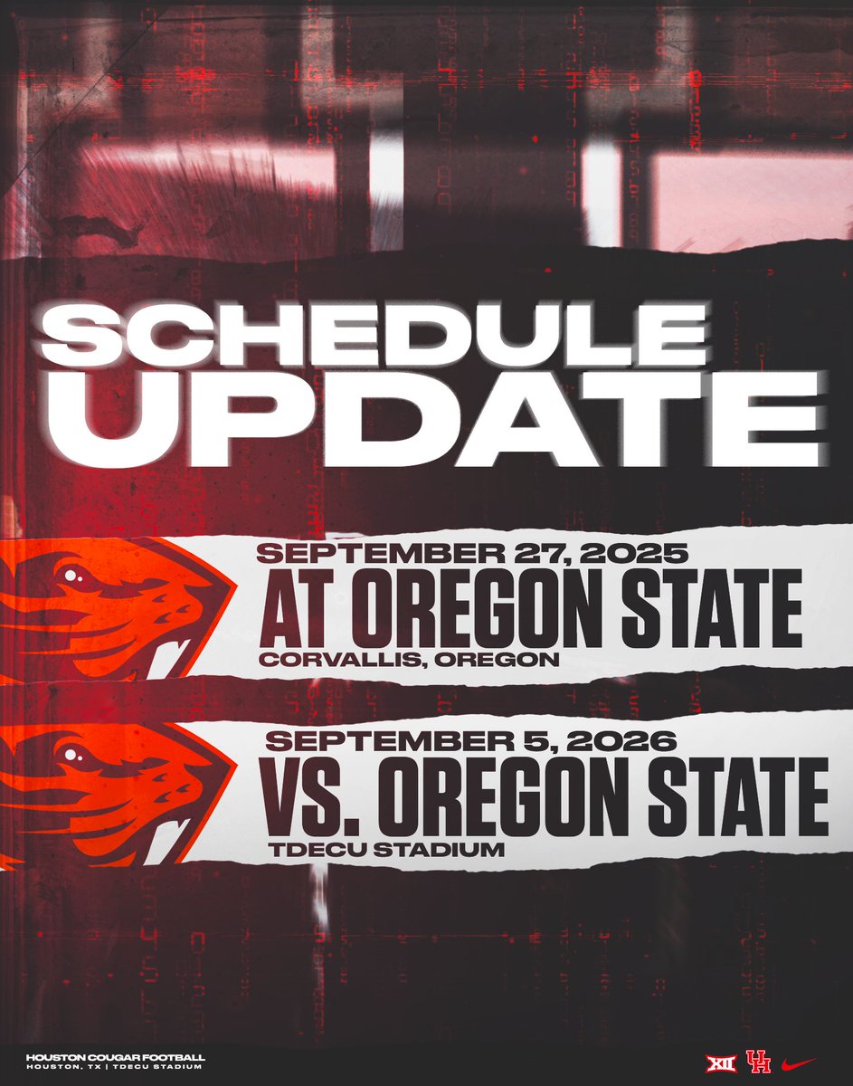 𝙁𝙪𝙩𝙪𝙧𝙚 𝙨𝙘𝙝𝙚𝙙𝙪𝙡𝙚 𝙪𝙥𝙙𝙖𝙩𝙚. 📆 Houston, Oregon State ink home-and-home series for 2025-26 seasons. ➡️ bit.ly/UHvsOSU