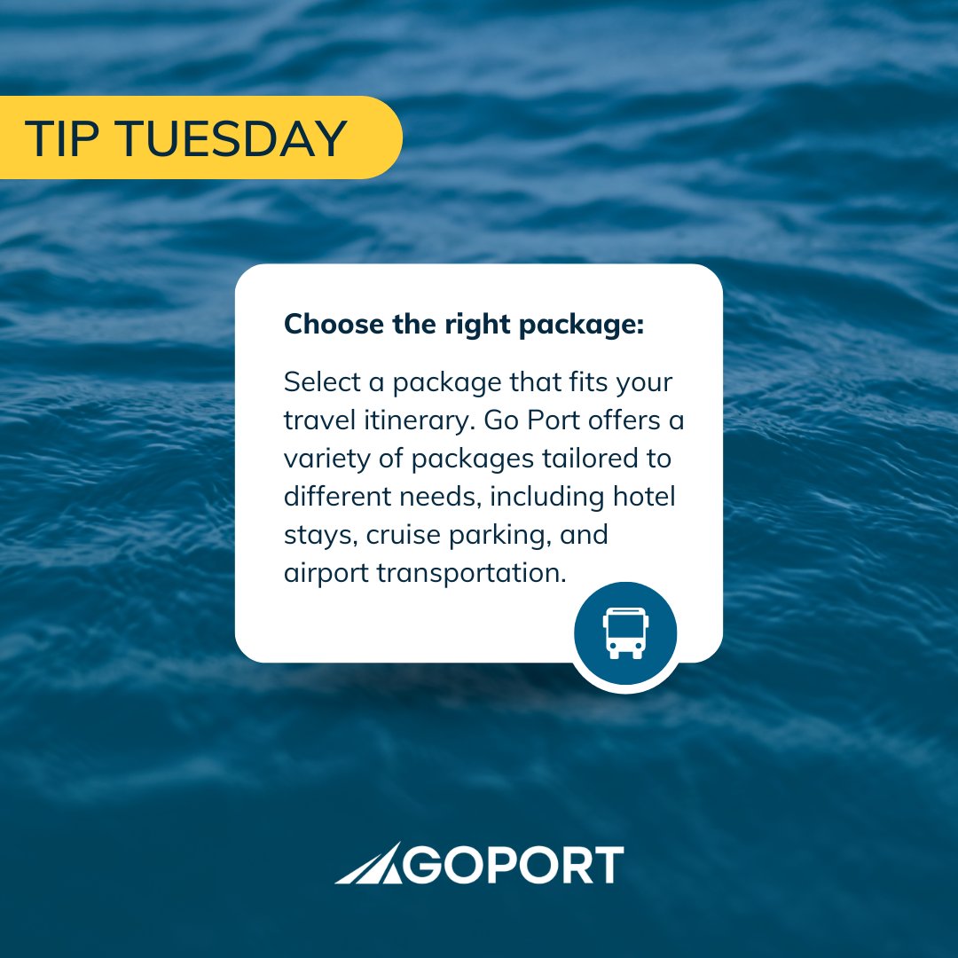 Go Port has options! Whether you're flying in, driving in, or staying at a hotel, Go Port has a package to match your travel itinerary and needs! 🛫🚙🛳️

#TipTuesday #JustGoPortIt #PortCanaveral #GoPort #TravelTip #TravelTipTuesday #Cruise #FlySnoozeCruise #CruiseTransportation