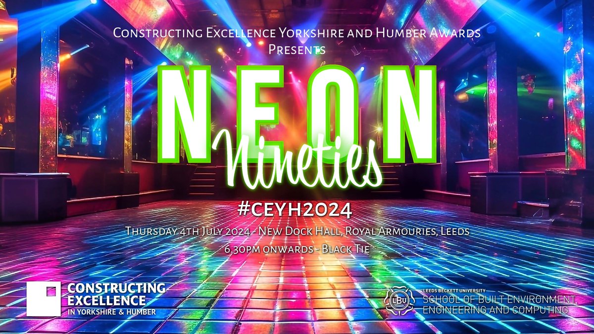 We are delighted to announce the theme for this year's @CExcellenceYH #awards ceremony is... drumroll... 💚🩷🧡NEON NINETIES!🧡🩷💚 Expect vibrant colour, creative theming & the soundtrack of all soundtracks! (if we say so ourselves)! conta.cc/49FOqB4