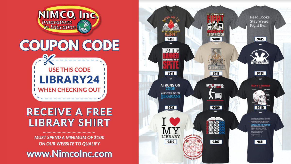 MisterLibrary's tweet photo. Awww! You're wearing our shirt! Thank you for sharing about @nimcoinc!

I'm exhibiting the shirts at #txla24 this week, but I wish I could've made it to #maslsc too! Fingers crossed for next year! 🤞🤞 

In the meantime, we do have this promo going. https://t.co/Z3VYxqdYSh