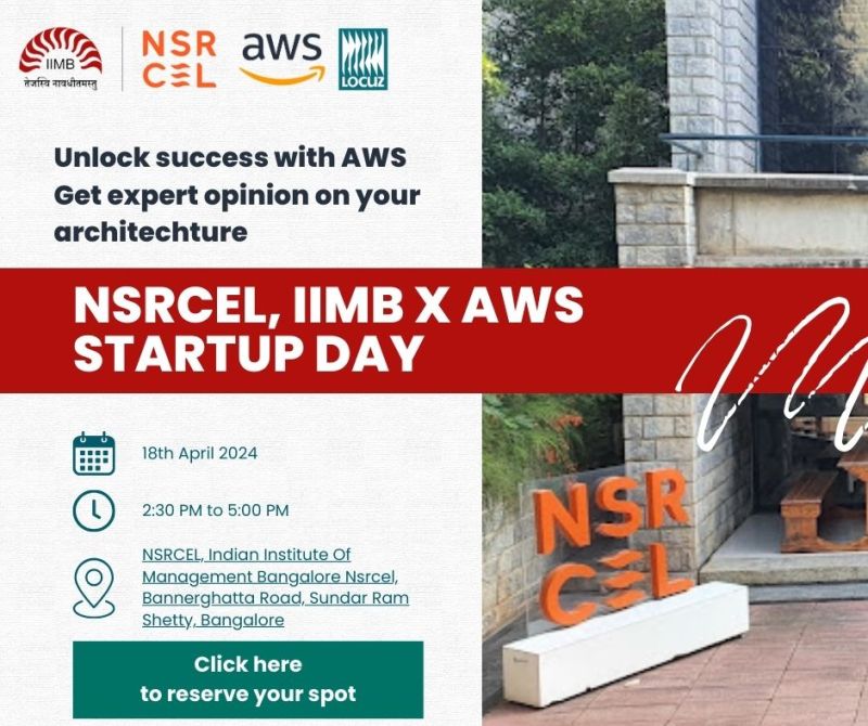 Just 1 Day Left! 
Exciting news! Tomorrow is the big day for early-stage startups! Join us for the "NSRCEL, IIMB x AWS Startup Day" happening on April 18th!
Register now: aws-startup-lofts.com/apj/community/…
 
<a href="/iimb_official/">IIM Bangalore</a> <a href="/nsrcel/">NSRCEL</a> <a href="/AWSstartups/">AWS Startups</a>

#startups #ctos #CEOs