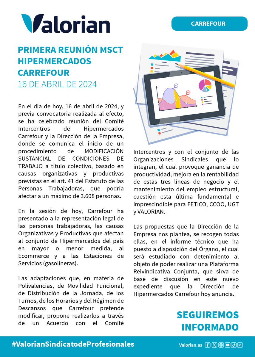 PRIMERA REUNIÓN MSCT HIPERMERCADOS
CARREFOUR 16 DE ABRIL DE 2024

Toda la información: n9.cl/df5vy

#Carrefour #condicioneslaborales #mercadolaboral #trabajo #RRHH #sindicatos #sindicalismo