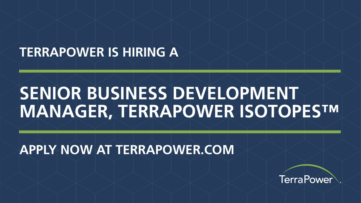 Join us in shaping the future of energy! Terrapower is seeking a Senior Business Development Manager to drive growth in our TerraPower Isotopes™ division. Apply now. #NuclearEnergy #CleanEnergy #JobOpportunity Senior Business Development Manager: terrapower.com/contact-us/car…