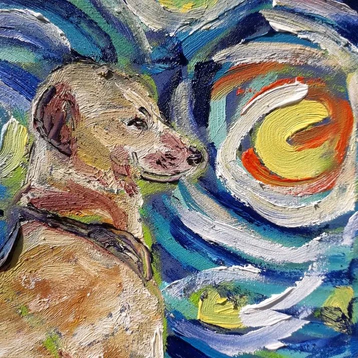 XHU EN LA NOCHE ESTRELLADA, óleo en tela, 27 * 27 cm.
#newpaint #doglover #vangogh