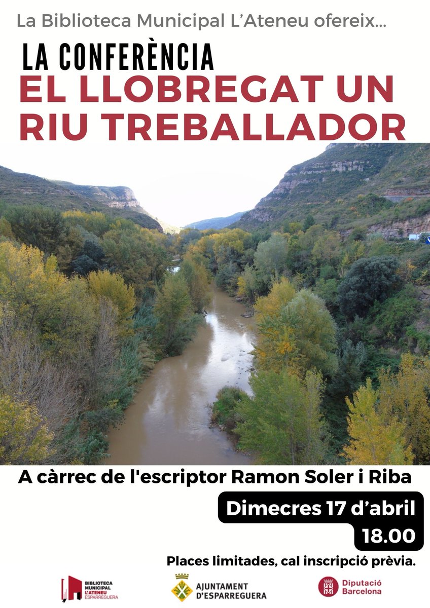 Demà l'escriptor Ramon Soler ens visitarà per parlar de 'El Llobregat, un riu treballador'🏞️ Serà a les 18.00 h a la Sala d'actes de la Biblioteca. Us hi esperem!
#Esparreguera #bibliotequesxbm #bibliotequescat
