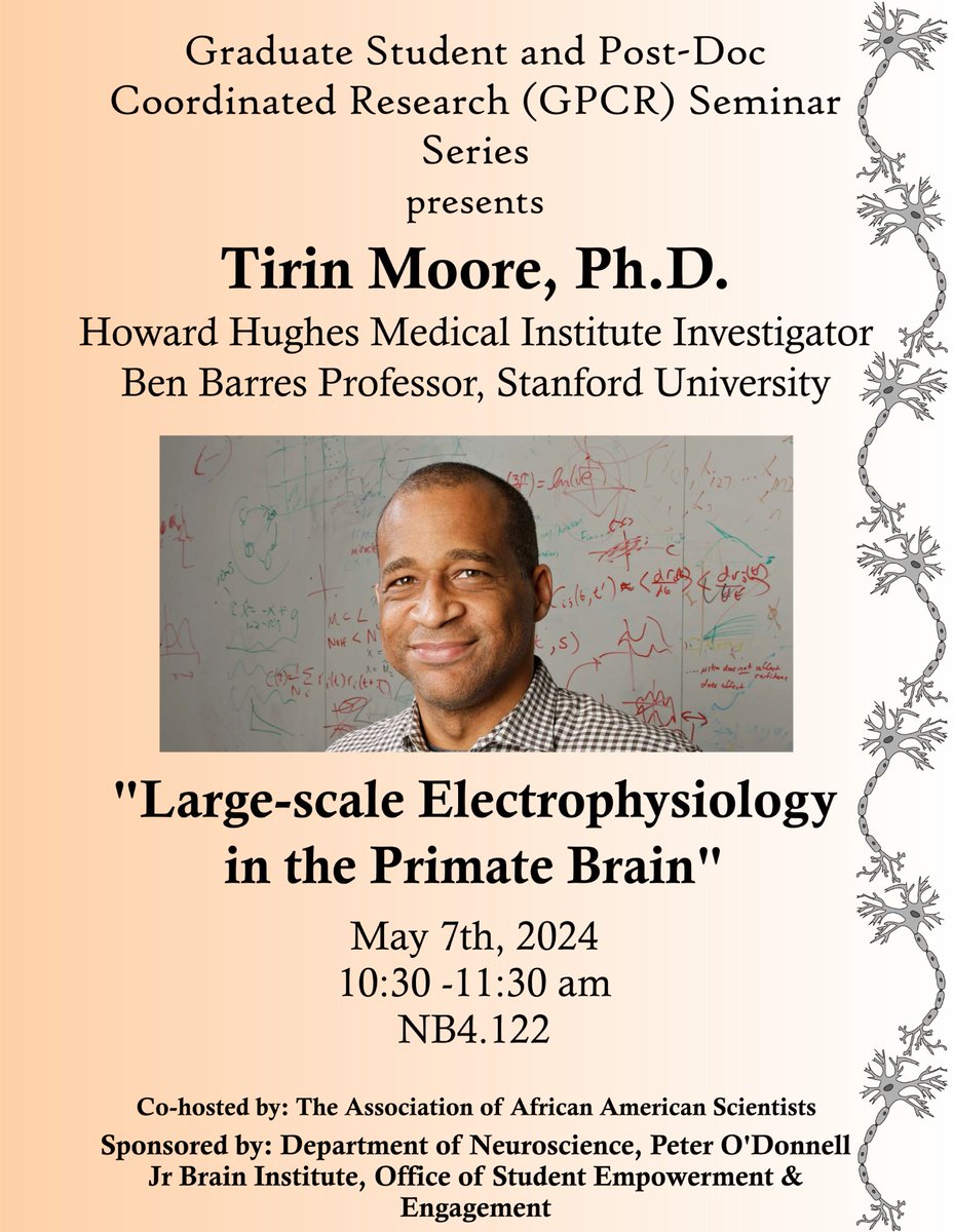 TAAAS is partnering w/ the Department of Neuroscience to host Dr. Tirin Moore, an HHMI Investigstor and Professor from Stanford University. After his talk, he will have lunch with trainees. If you are interested in meeting with him, check your email for the sign up sheet!