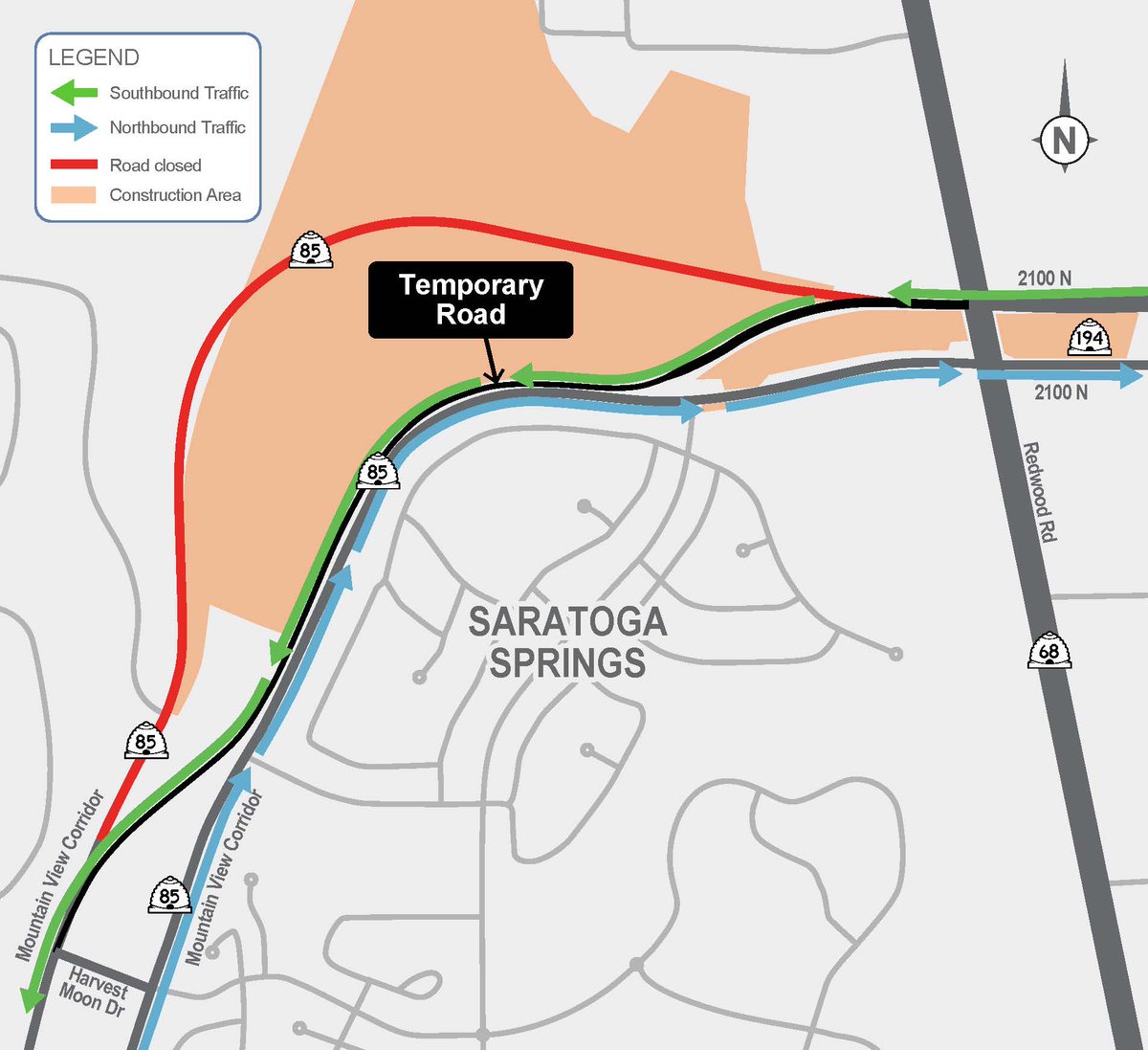 MVC CONSTRUCTION NOTICE: The night of 4/17, there will be a traffic shift for SB drivers on MVC west of Redwood Road. Traffic will remain open. This shift will be in place until late 2024. For more info, visit mountainview.udot.utah.gov. @UDOTTRAFFIC
