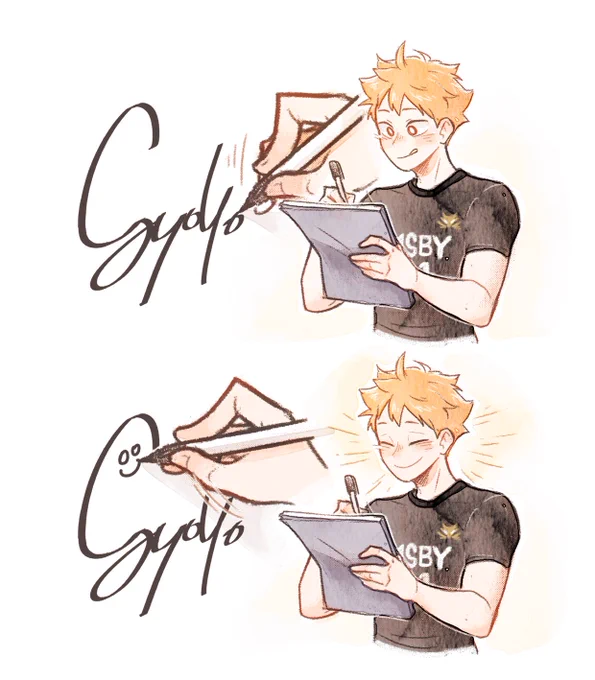 hc that hinata does a little smile everytime he draws the smiley face for his sign the way artists mimic the expressions theyre drawing 