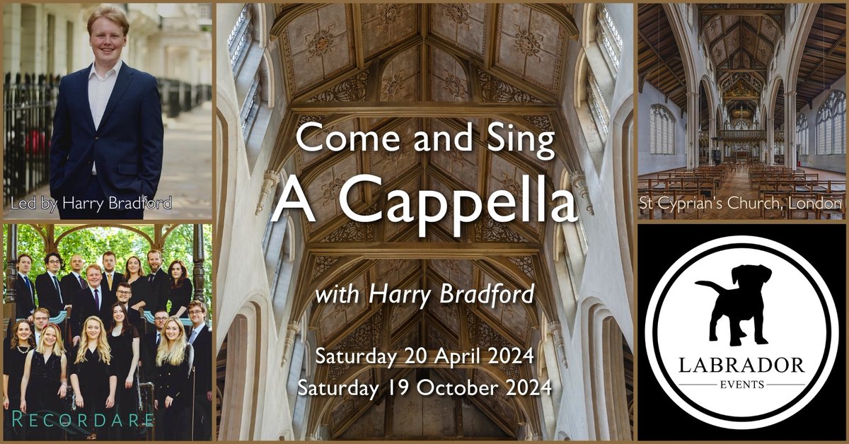 Come and sing a cappella with the wonderful <a href="/h_bradford96/">Harry Bradford</a> &amp; <a href="/RecordareC/">Recordare</a> this Saturday at <a href="/cypriansmusic/">Music at St Cyprian’s</a> - a full day singing beautiful pieces by Monteverdi, Aleotti, Stanford, Bairstow &amp; Vaughan Williams.

Find out more &amp; book at labradorevents.com/a-cappella-wit…

We hope to see you there!