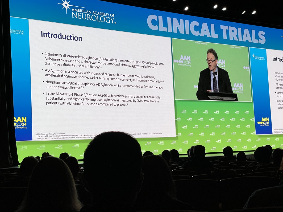 Okay, one last #AANAM plenary hot take. Anton Porsteinsson presents on AXS-05 on agitation associated with Alzheimer's disease. 1/5