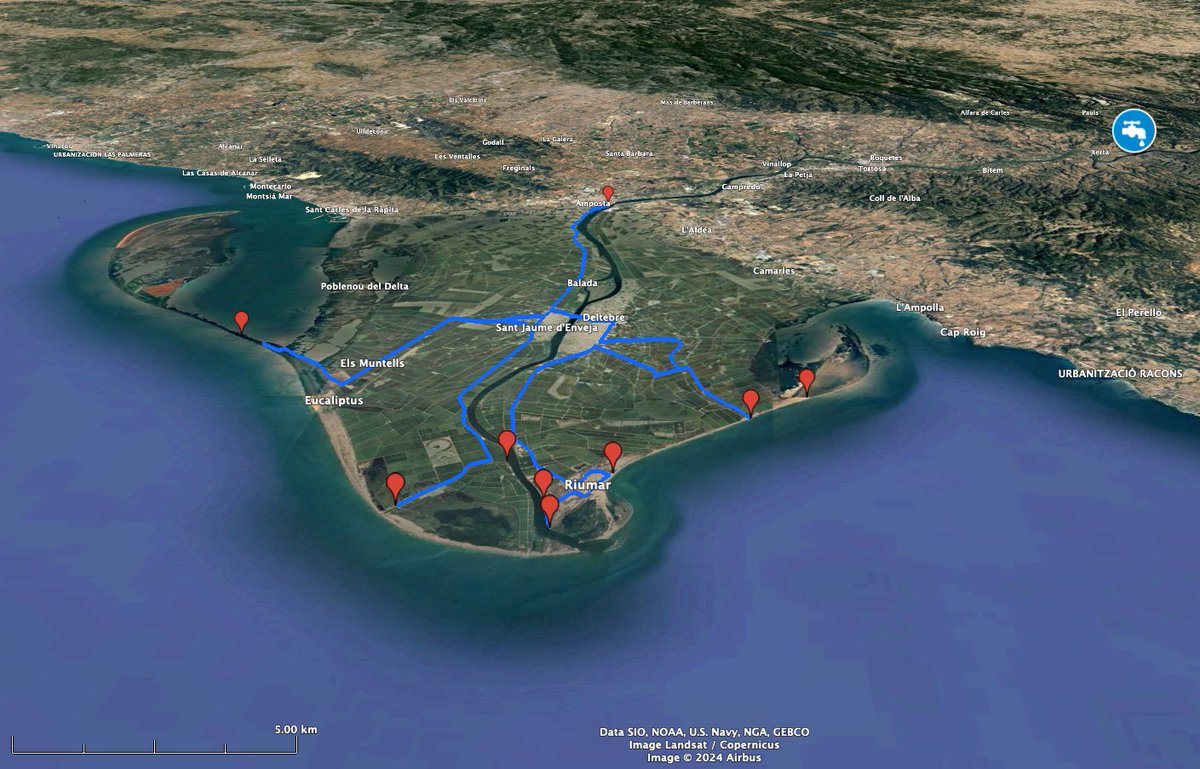 Ja he preparat l’itinerari de la propera sortida al #DeltadelEbre #DeltadelEbro amb alumnes de #GeologiaMarina de @UniBarcelona. Aquest any farem parada prèvia a l’assut de Xerta per parlar de com la regulació de la @CH_Ebro ha anat condicionant l’evolució recent del delta.