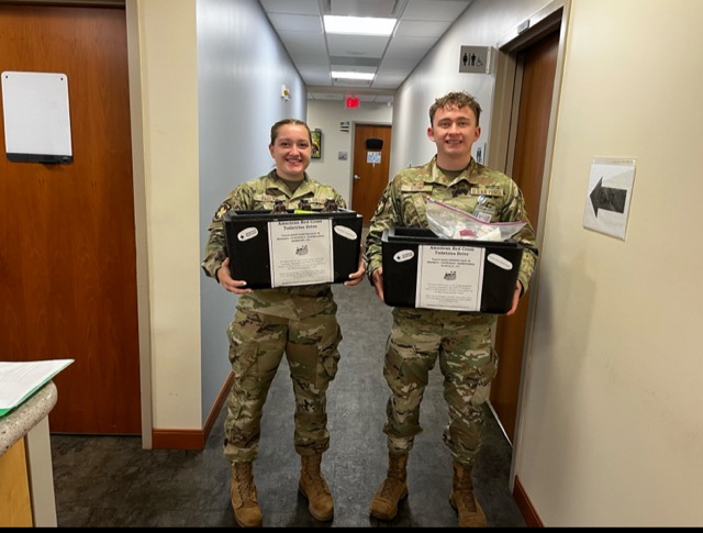 Last week, our Service to the Armed Forces Team hosted a packing party to assemble comfort kits from donations collected by Airmen Zachary Stump and Macrea Parent. Multiple pairs of socks, washcloths, and feminine hygiene products, were collected.