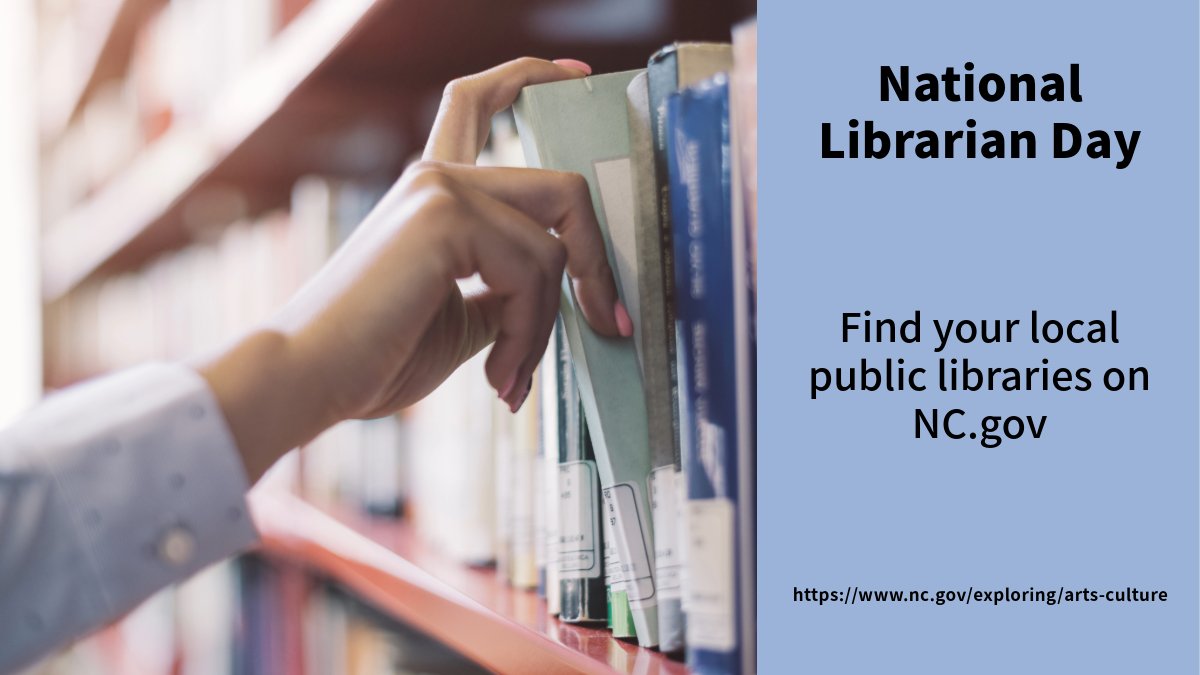 It's #NationalLibrarianDay! Whether you're looking for book recommendations or help with online resources, you can find a library and a librarian near you on nc.gov!
nc.gov/exploring/arts…
#Books #Library