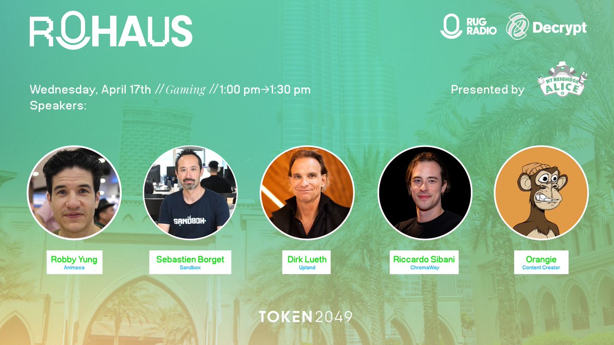 RugRadio's tweet image. Join us tomorrow at RHAUS Dubai for "Envisioning the Future: Advancements, Challenges, and Opportunities in the Web3 Gaming Industry"

Gaming Panel presented by @MyNeighborAlice.

@viewfromhk (CEO, @animocabrands)
@borgetsebastien (COO, @TheSandboxGame) 
@DirkLueth (CEO,…