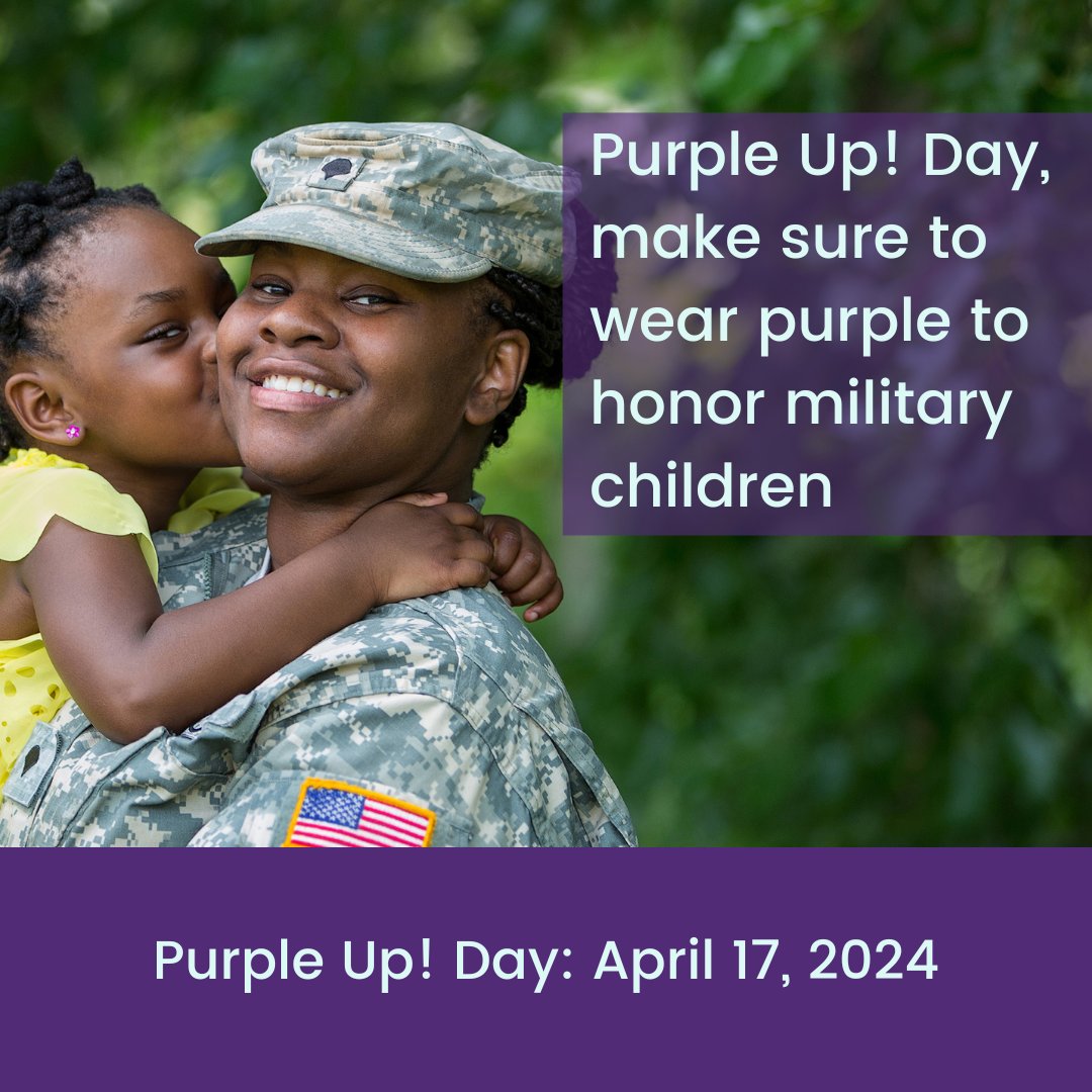 Get ready 💜 to honor military-connected children across Nevada! Wear purple ribbons, t-shirts, and bracelets to show your support this Wednesday, April 17 for Purple Up! Day. #MOMC #MonthOfTheMilitaryChild