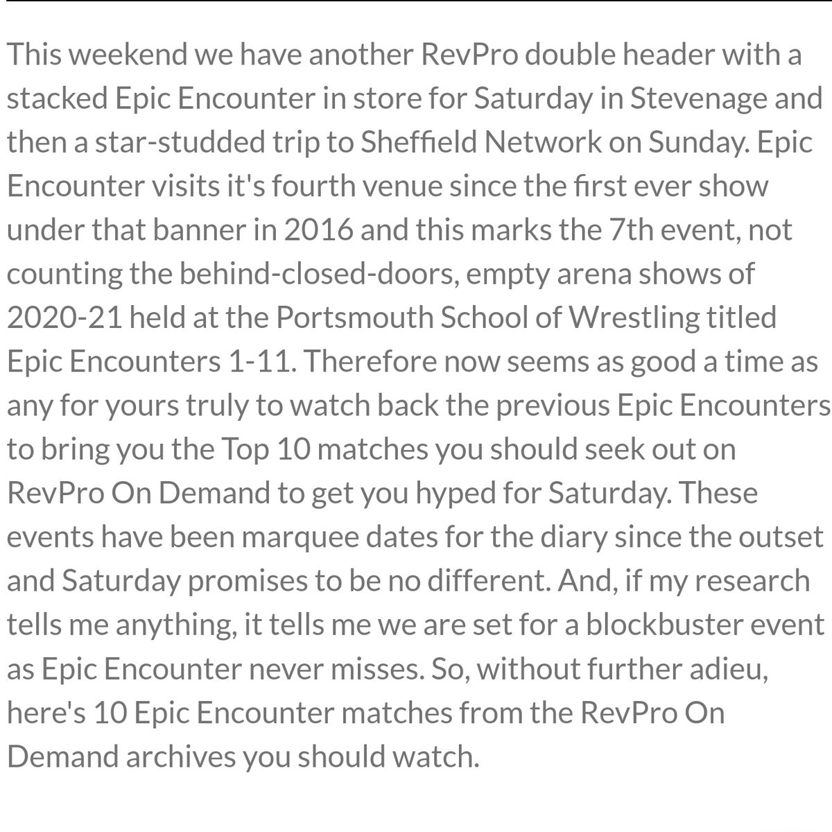 Saturday is Epic Encounter! So what better time than now to rewatch all the Epic Encounters that revproondemand.com has to offer to find you the 10 best matches to get you hyped! How many have you seen or were there live for? Get in touch: Mark Out davethemark.com/lists-about-wr…